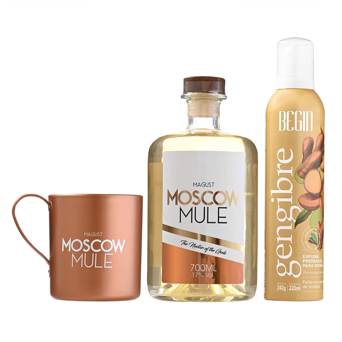 Kit Moscow Mule Vodka+Espuma Gengibre+Caneca de Cobre Magust